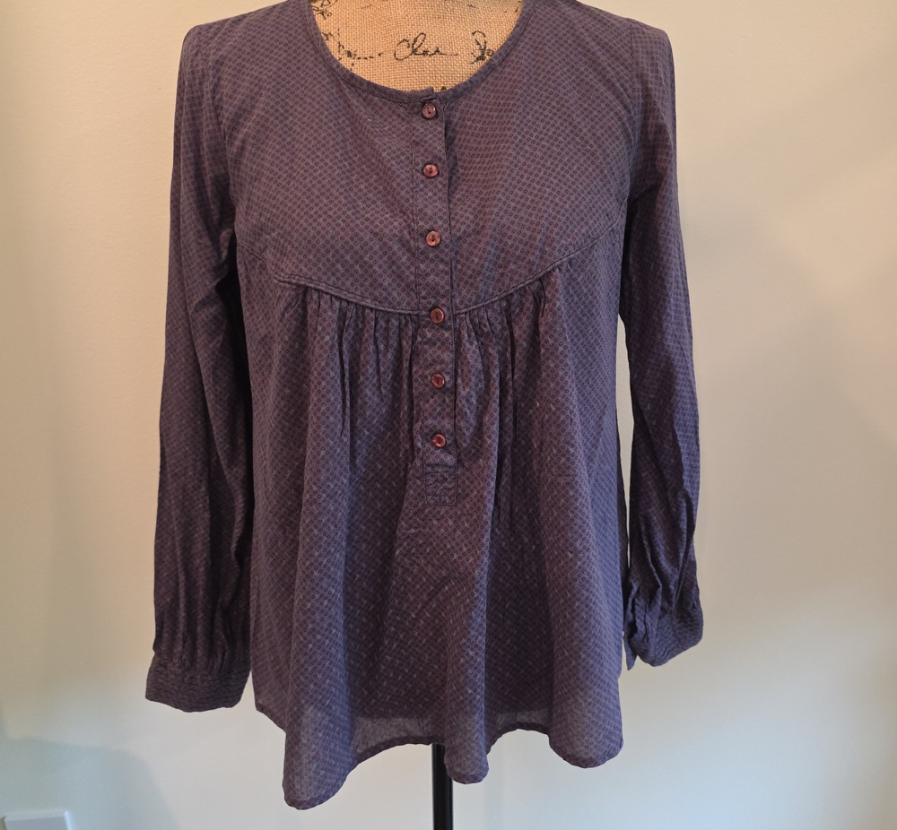 ba&sh Purple Blue Printed Long-Sleeve Tunic Blouse